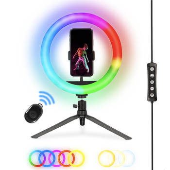 Nikkei RLIGHTXMINI Ringlamp met Statief Smartphone - Ring light - 10 Inch - RGB Kleuren en Effecten - Afstandsbediening
