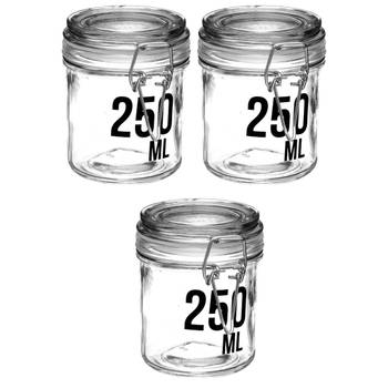 3x stuks inmaakpotten/voorraadpotten 0,25L glas met beugelsluiting - Voorraadpot