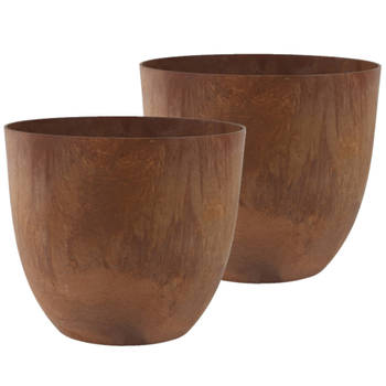 2x stuks bloempot/plantenpot van gerecycled kunststof terra bruin D38 en H33 cm - Plantenpotten