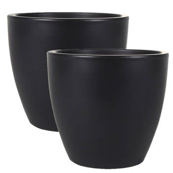 2x stuks plantenpot/bloempot in een strakke Scandinavische look zwart Dia 20 cm en Hoogte 19 cm - Plantenpotten