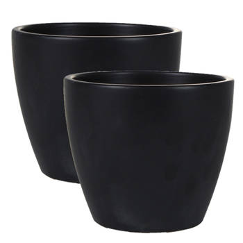 2x stuks plantenpot/bloempot in een strakke Scandinavische look zwart Dia 16 cm en Hoogte 13 cm - Plantenpotten