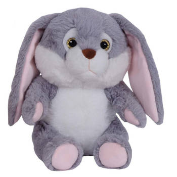 Pluche speelgoed knuffeldier Grijs konijn met flaporen van 24 cm - Knuffel bosdieren