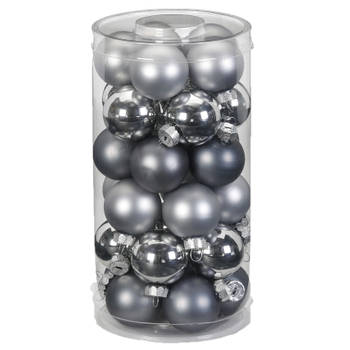 60x stuks kleine glazen kerstballen grijs 4 cm - Kerstbal
