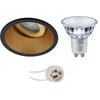 LED Spot Set - Pragmi Zano Pro - GU10 Fitting - Inbouw Rond - Mat Zwart/Goud - Kantelbaar - Ø93mm - Philips - MASTER 927