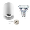 Opbouwspot Set - Pragmi Luxina Pro - GU10 Fitting - Opbouw Rond - Mat Wit - Verdiept - Kantelbaar - Ø90mm - Philips -