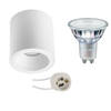 Opbouwspot Set - Pragmi Cliron Pro - GU10 Fitting - Opbouw Rond - Mat Wit - Verdiept - Ø90mm - Philips - MASTER 927 36D