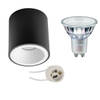 Opbouwspot Set - Pragmi Cliron Pro - GU10 Fitting - Opbouw Rond - Mat Zwart/Wit - Verdiept - Ø90mm - Philips - MASTER