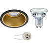 LED Spot Set - Pragmi Minko Pro - GU10 Fitting - Inbouw Rond - Mat Zwart/Goud - Verdiept - Ø90mm - Philips - MASTER 927