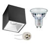 Opbouwspot Set - Pragmi Cliron Pro - GU10 Fitting - Opbouw Vierkant - Mat Zwart/Wit - Verdiept - 90mm - Philips - MASTER