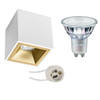 Opbouwspot Set - Pragmi Cliron Pro - GU10 Fitting - Opbouw Vierkant - Mat Wit/Goud - Verdiept - 90mm - Philips - MASTER