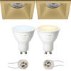 Pragmi Pollon Pro - Inbouw Vierkant - Mat Goud - Verdiept - 82mm - Philips Hue - LED Spot Set GU10 - White Ambiance -
