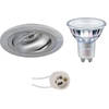 LED Spot Set - Pragmi Alpin Pro - GU10 Fitting - Inbouw Rond - Mat Zilver - Kantelbaar Ø92mm - Philips - MASTER 927 36D