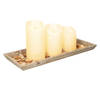 Houten dienblad met steentjes en 3 LED kaarsen in creme kleur 39 x 15 cm - LED kaarsen