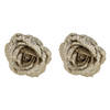 2x stuks decoratie bloemen roos champagne glitter op clip 18 cm - Kunstbloemen