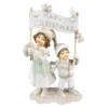 HAES DECO - Beeld Kinderen 23 cm Beige Kunststof Happy Christmas Kerstdecoratie Beeld decoratie Decoratieve Accessoires