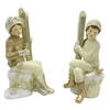 Clayre & Eef Beeld set van 2 Kinderen 18 cm Beige Goudkleurig Polyresin Beige