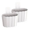 Set van 2x stuks wood-look muur plantenpot/bloempot kunststof dia 20 cm/hoogte 15 cm parel wit - Plantenpotten