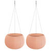 Set van 2x stuks plantenpotten/bloempotten hangend kunststof dia 24 cm zalm roze met metalen haak - Plantenpotten