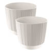 2x stuks moderne carf-stripe plantenpot/bloempot kunststof dia 13 cm/hoogte 11 cm parel wit - Plantenpotten