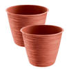 2x stuks stijlvolle kunststof plantenpot/bloempot dia 20 cm/hoogte 17 cm Paintstripe stone rood - Plantenpotten