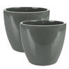 2x stuks plantenpot/bloempot in een strakke Scandinavische look antraciet Dia 15 cm en Hoogte 12 cm - Plantenpotten