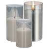 Set van 3x luxe led kaarsen in grijs glas 10-12.5-15 cm met timer - LED kaarsen