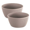 2x stuks tafelstuk plantenpot/bloempot kunststof dia 24 cm en hoogte 12 cm taupe/beige - Plantenpotten