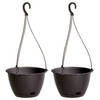 2x stuks hangende plantenpot/bloempot kunststof dia 24 cm/hoogte 16 cm donkerbruin - Plantenpotten