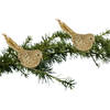 2x Kerstboomversiering glitter gouden vogeltjes op clip 12 cm - Kersthangers