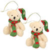 2x Kersthangers knuffelbeertjes wit met gekleurde sjaal en muts 7 cm - Kersthangers