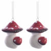 2x Kerstboomdecoratie hanger rood/wit paddenstoeltje 4 cm - Kersthangers