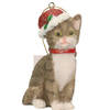 Kersthangers grijze katten met kerstmuts 9 cm kerstversiering - Kersthangers