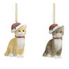 2x Stuks kersthangers katten/poezen met kerstmuts 9 cm kerstversiering - Kersthangers