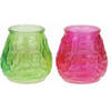 Windlicht geurkaars - 2x - groen/roze glas - 48 branduren - citrusgeur - geurkaarsen