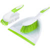 2-Delige schoonmaakset schrobborstel en stoffer en blik groen/wit - Stoffer en blik