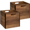 Set van 2x stuks opbergmand/kastmand 29 liter donker bruin van hout 31 x 31 x 31 cm - Opbergmanden