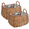 Set van 2x stuks plantenbak manden gevlochten riet met binnenmand 26 x 21 x 16 cm - Plantenbakken