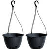 2x stuks hangende plantenpot/bloempot kunststof dia 22 cm/hoogte 14 cm antraciet grijs - Plantenpotten