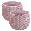 Set van 2x stuks plantenpotten/bloempotten kunststof dia 14.5 cm en hoogte 11 cm midden roze - Plantenpotten