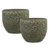 Set van 2x stuks plantenpotten/bloempotten in het lava-look shiny groen Dia 17 cm en Hoogte 15 cm - Plantenpotten