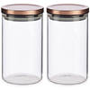 Set van 2x stuks glazen luxe keuken voorraadpotten/voorraadbussen met deksel rose goud 1000 ml - Voorraadpot