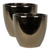 2x stuks plantenpot/bloempot in een strakke Scandinavische look goud Dia 24 cm en Hoogte 22 cm - Plantenpotten