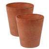 2x stuks plantenpot/bloempot in een natuursteen look Dia 27 cm en Hoogte 24 cm light terra cotta - Plantenpotten