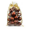 20x stuks kunststof kerstballen bruin mix 6 cm in giftbag - Kerstbal