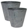 2x stuks plantenpot/bloempot in een natuursteen look Dia 17 cm en Hoogte 15 cm grijs - Plantenpotten