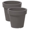 2x stuks basic plantenpot/bloempot kunststof dia 13.5 cm/hoogte 12 cm steengrijs - Plantenpotten