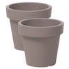 2x stuks basic plantenpot/bloempot kunststof dia 16 cm/hoogte 14.5 cm taupe - Plantenpotten