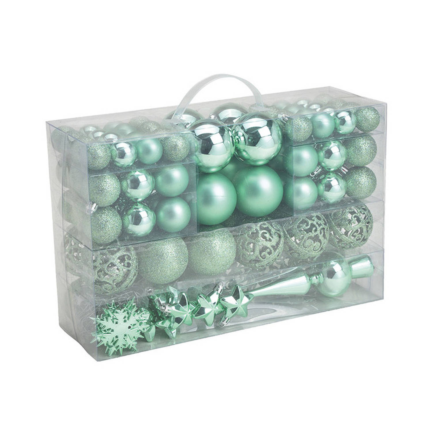 111x stuks kunststof kerstballen mint groen 3, 4 en 6 cm met piek - Kerstbal
