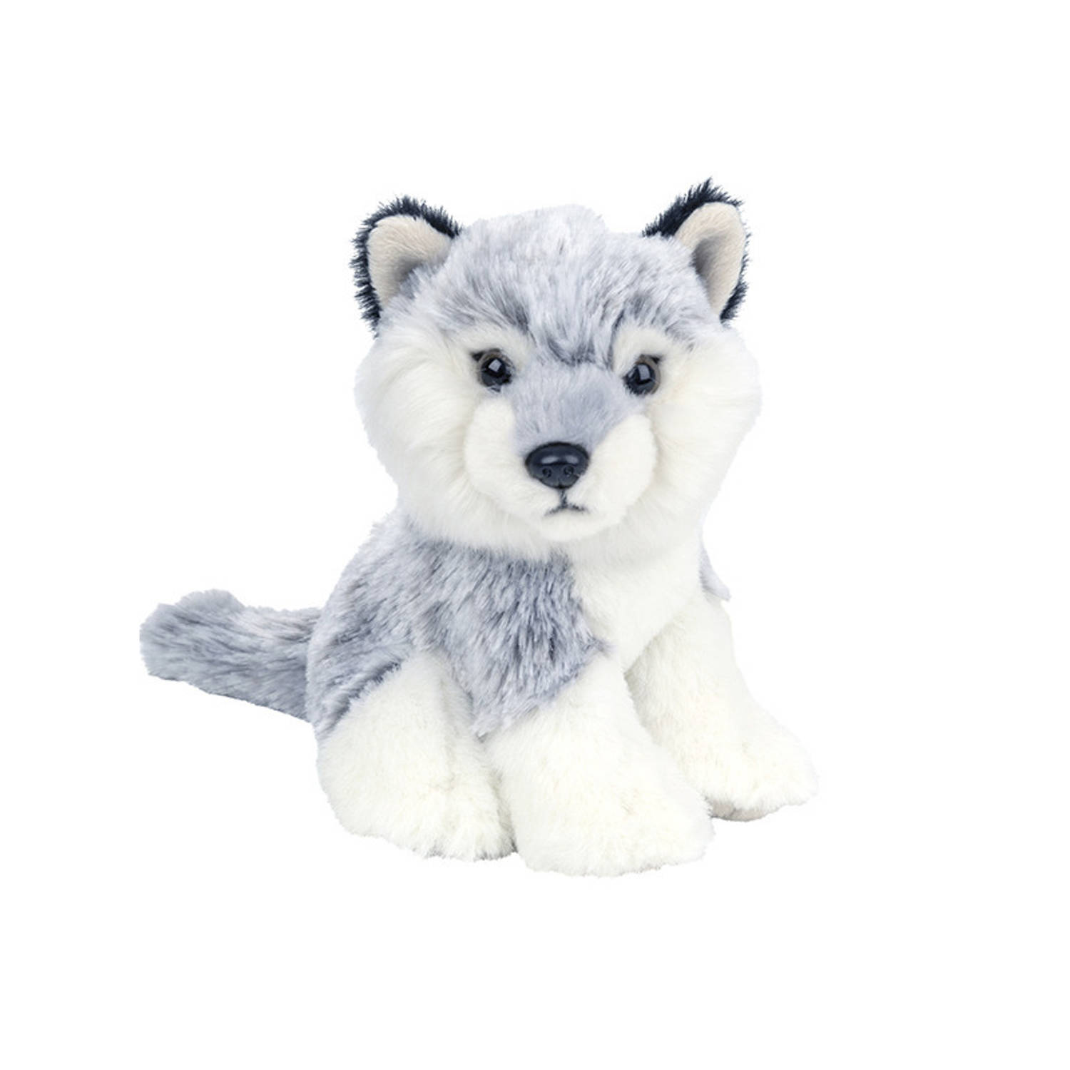 Pluche grijze Wolf puppy knuffel van 12 cm - Dieren speelgoed knuffels cadeau - Wolven
