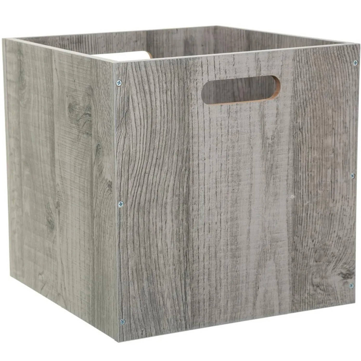 Opbergmand/kastmand 29 liter grijs/greywash van hout 31 x 31 x 31 cm - Opbergkisten